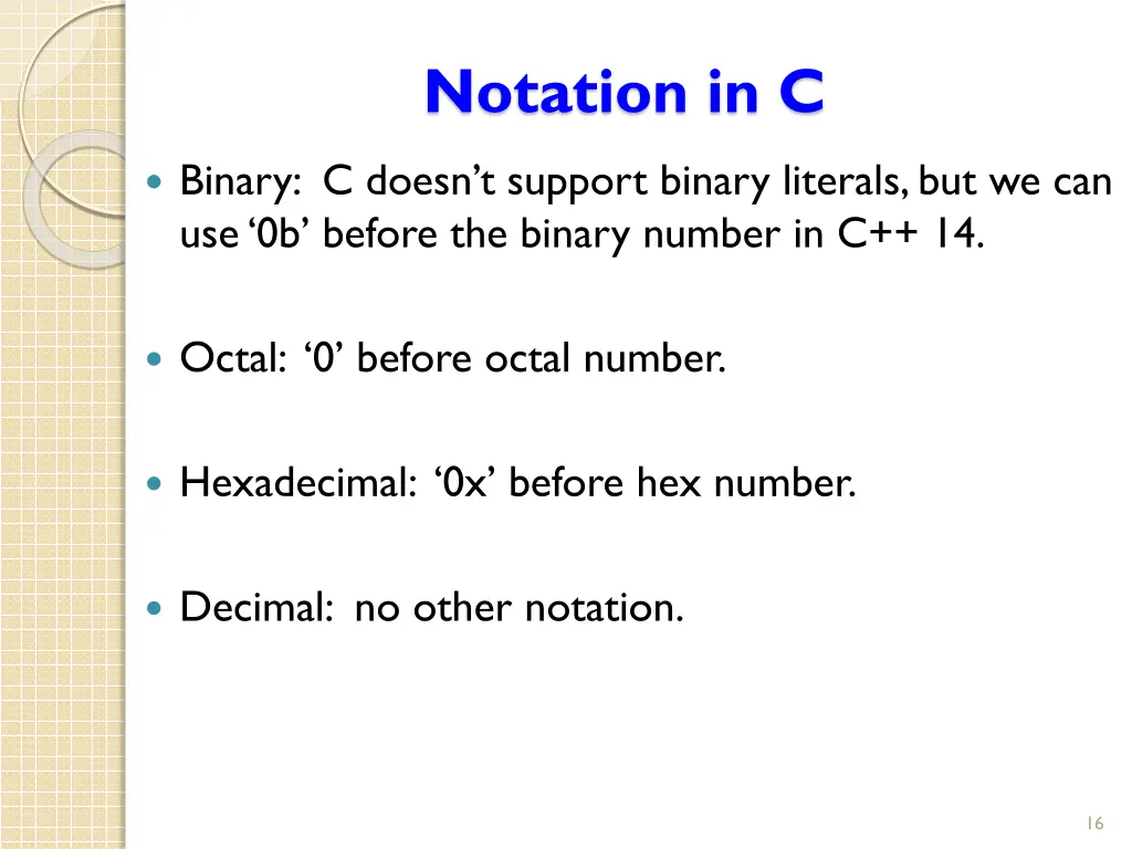 notation in c