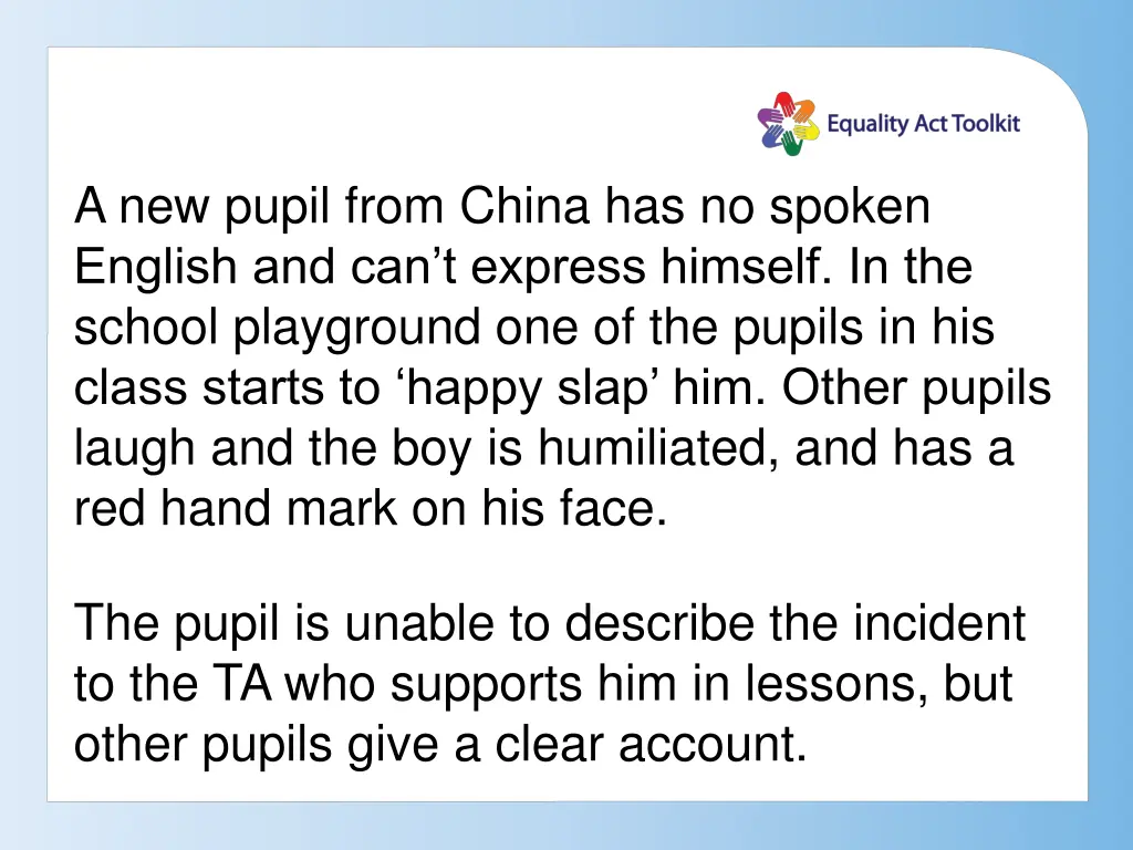 a new pupil from china has no spoken english
