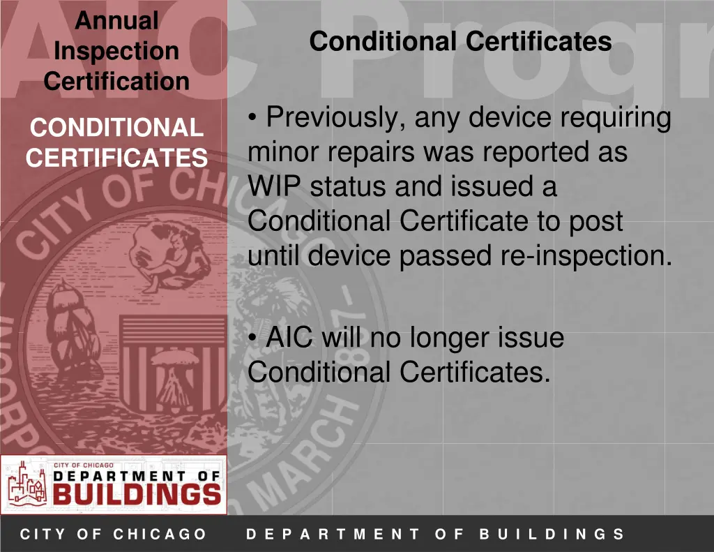 aic progr conditional certificates minor repairs