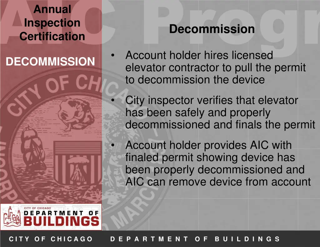 aic progr decommission elevator contractor