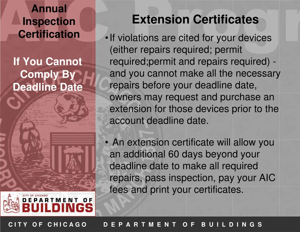 aic progr if you cannot comply by deadline date