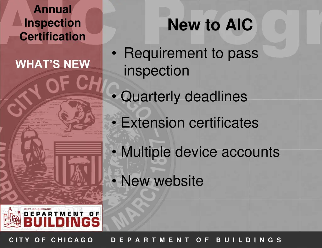 aic progr what s new inspection