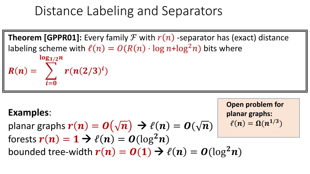 distance labeling and separators 1