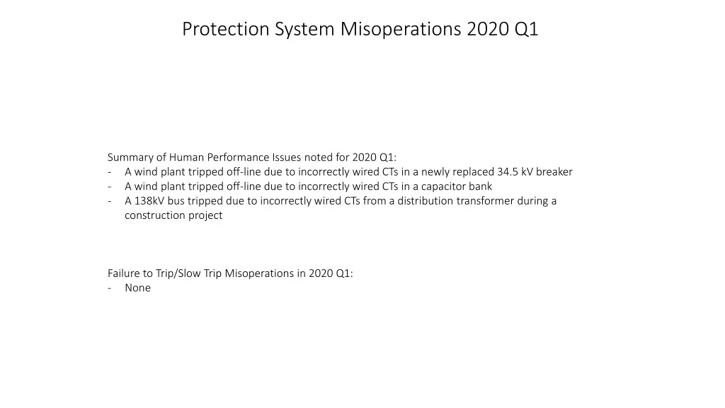 protection system misoperations 2020 q1 2
