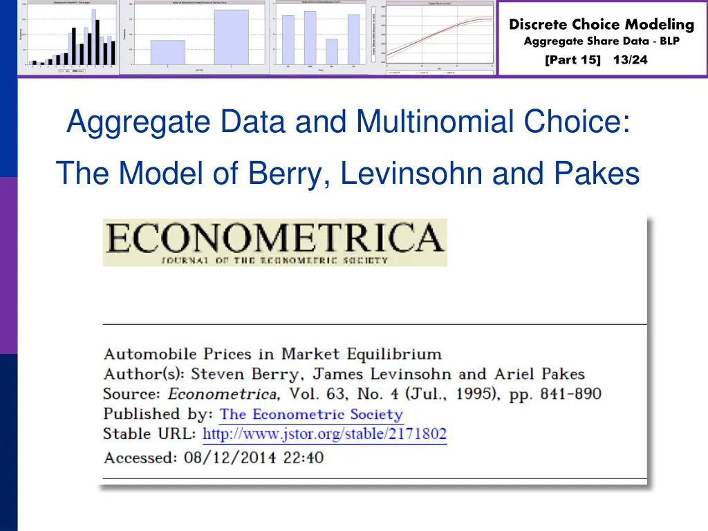 discrete choice modeling aggregate share data blp 12