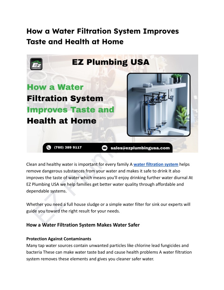 how a water filtration system improves taste