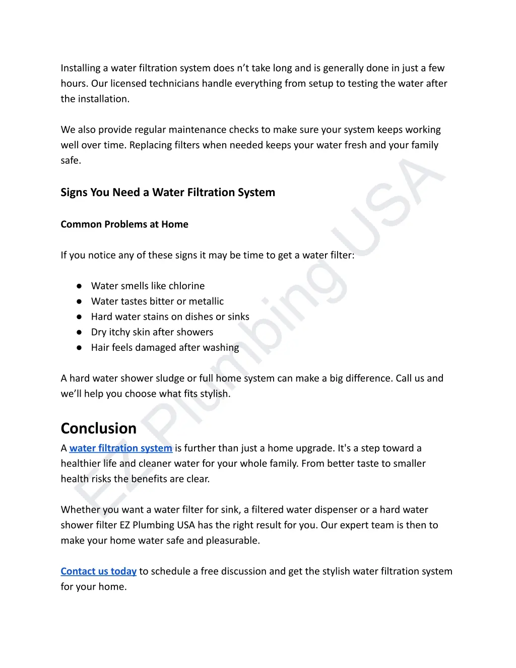 installing a water filtration system does