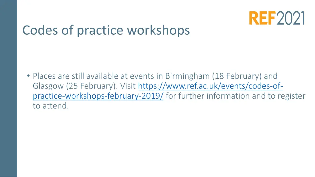 codes of practice workshops