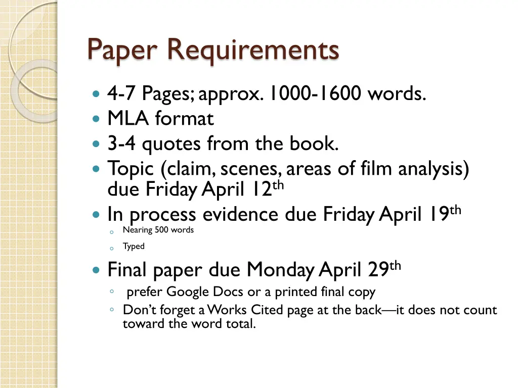 paper requirements
