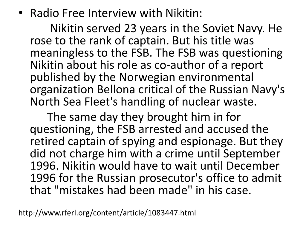 radio free interview with nikitin nikitin served
