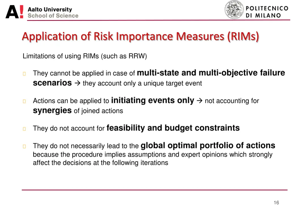 application of risk importance measures rims