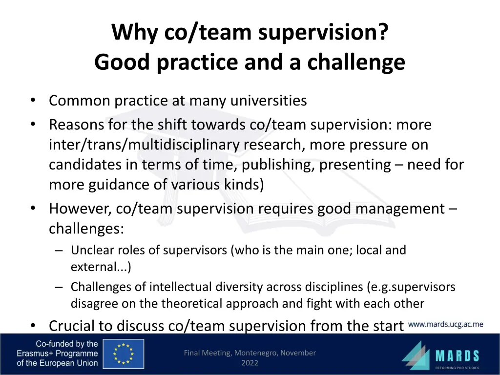why co team supervision good practice