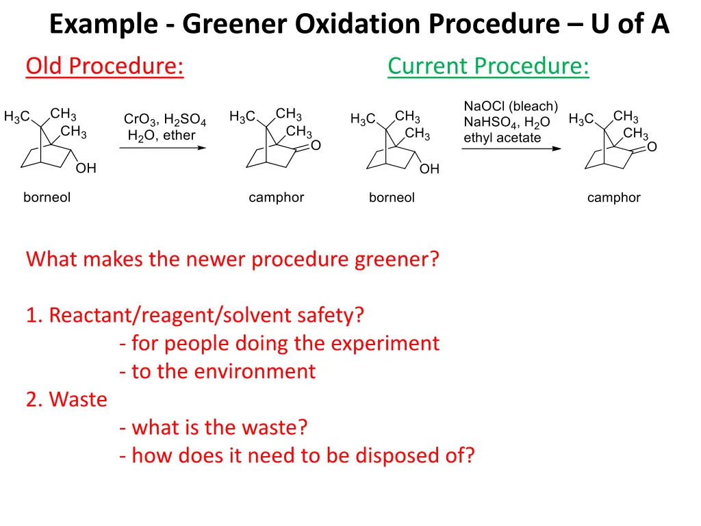 example greener oxidation procedure u of a