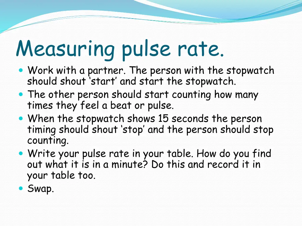 measuring pulse rate work with a partner