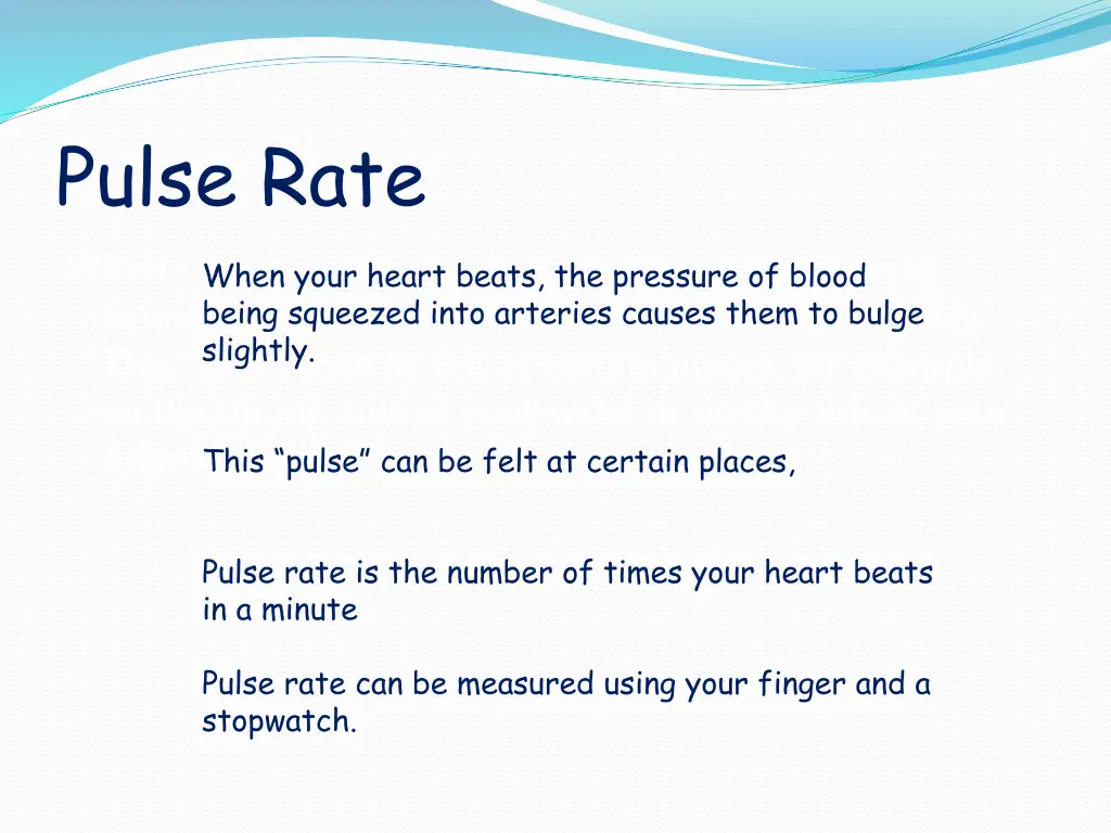 pulse rate when your heart beats the pressure