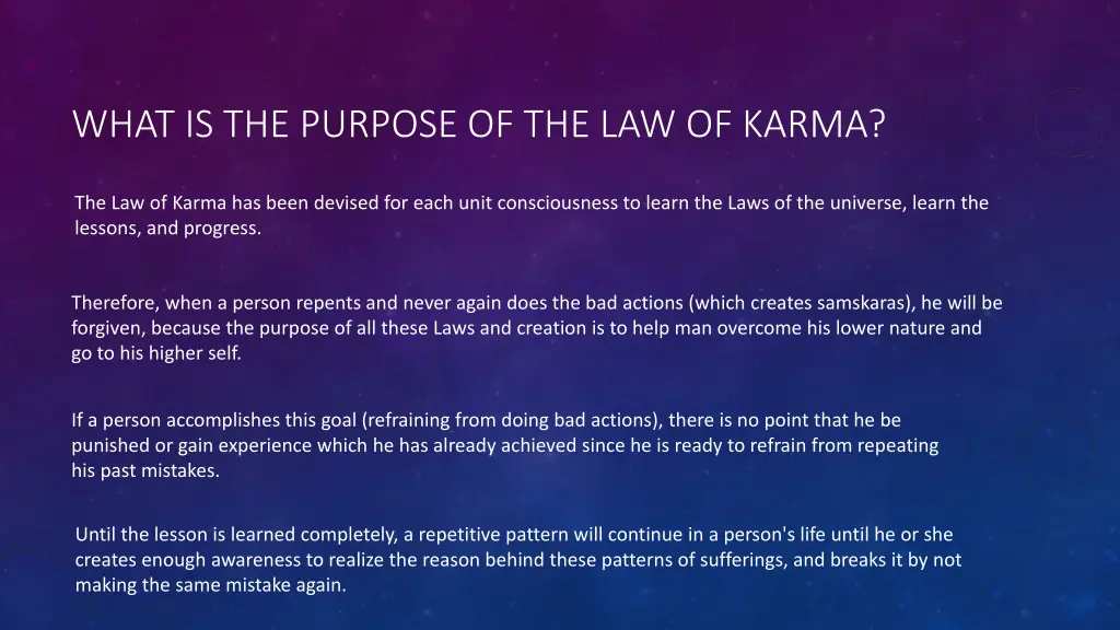 what is the purpose of the law of karma