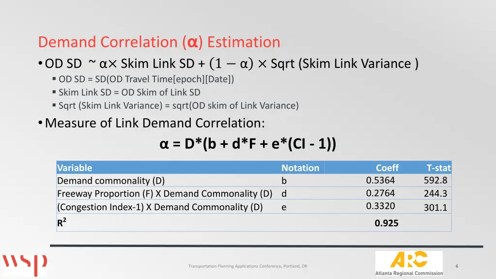 demand correlation estimation od sd skim link