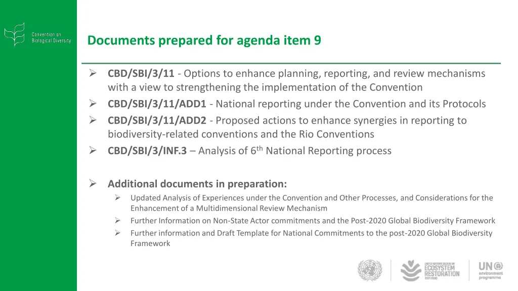 documents prepared for agenda item 9
