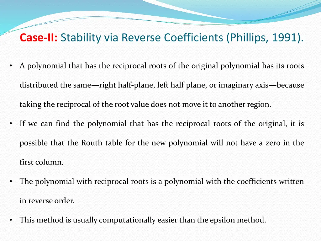 case ii stability via reverse coefficients