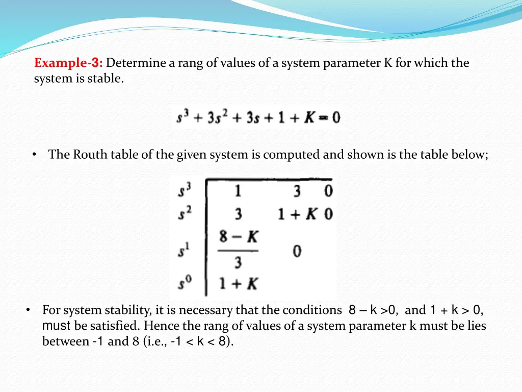 example 3 determine a rang of values of a system