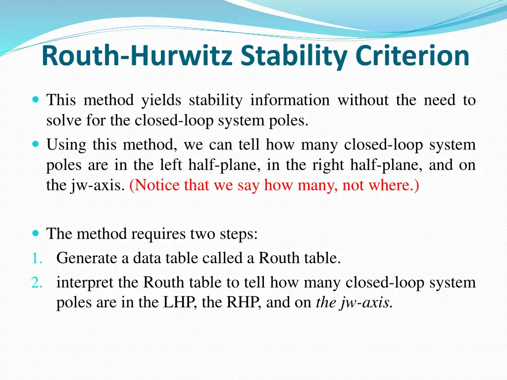 routh hurwitz stability criterion 1