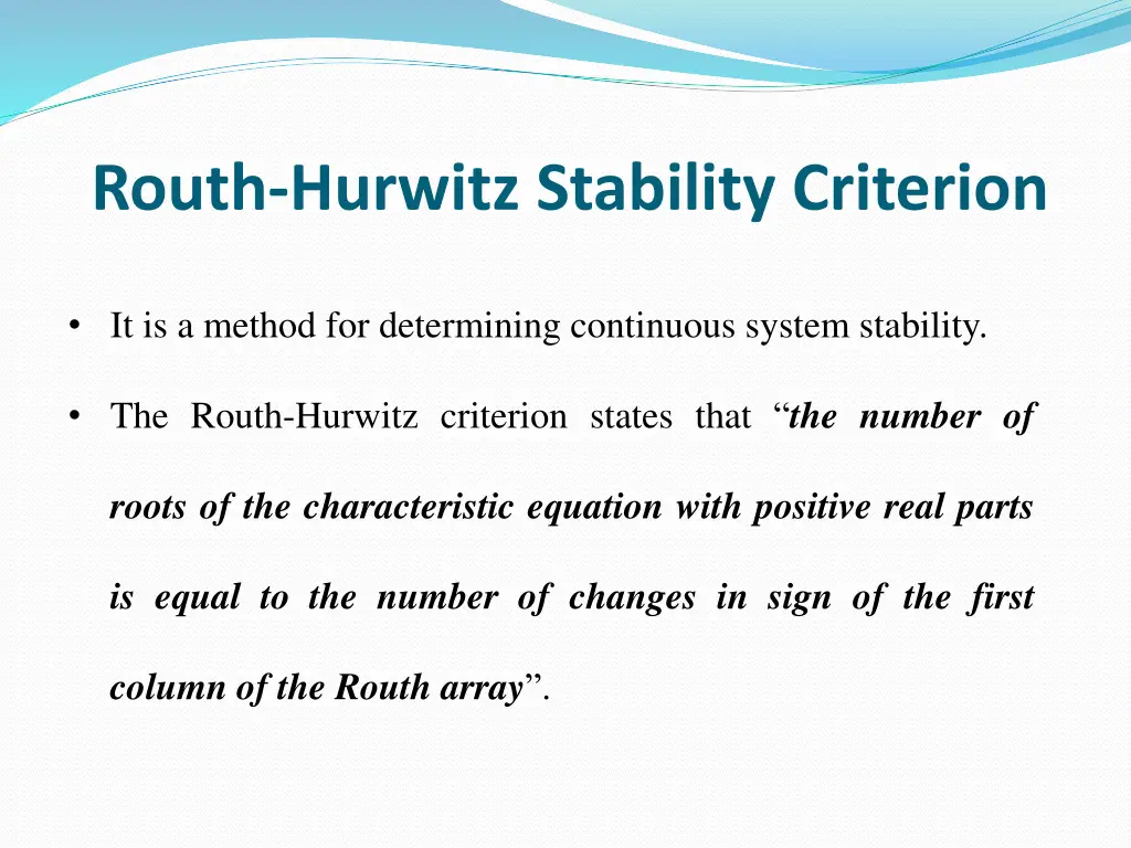 routh hurwitz stability criterion