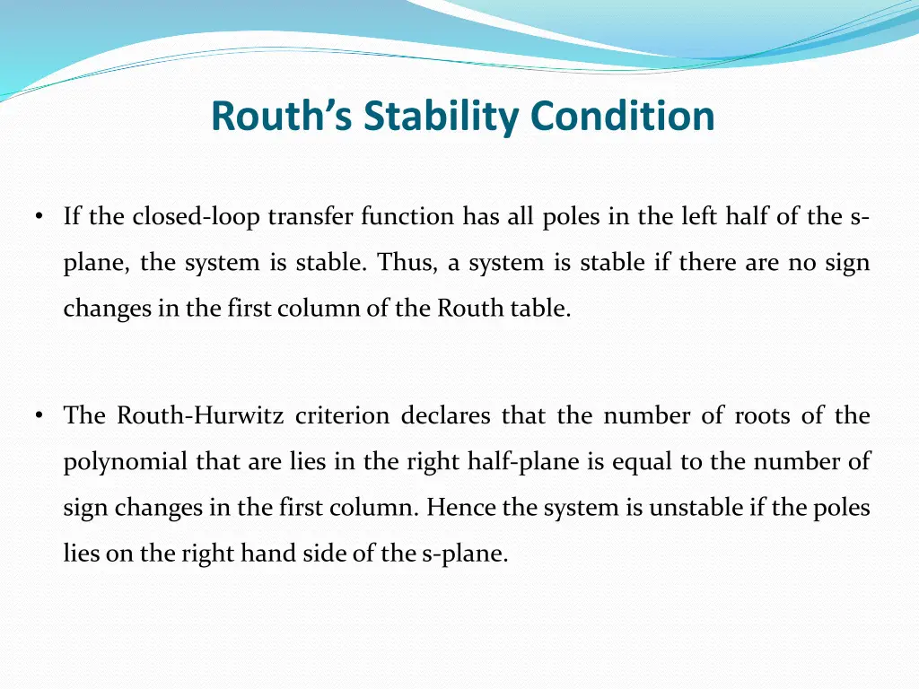 routh s stability condition