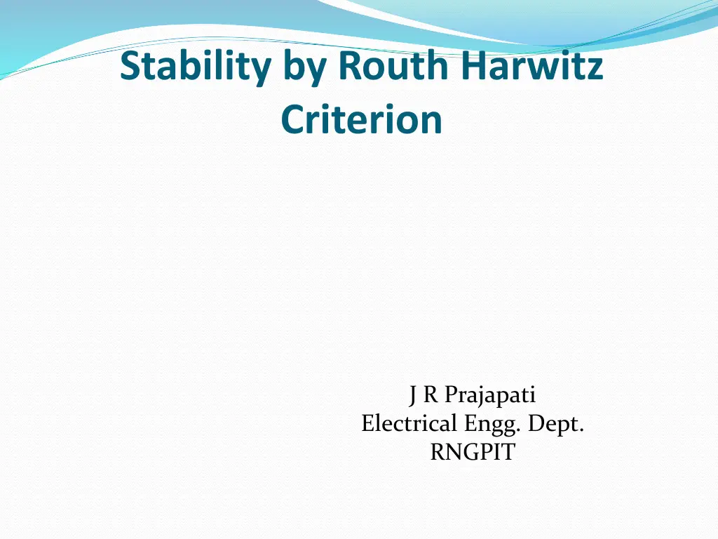 stability by routh harwitz criterion