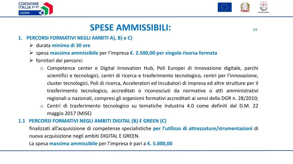 spese ammissibili 1 2 1 percorsi formativi negli