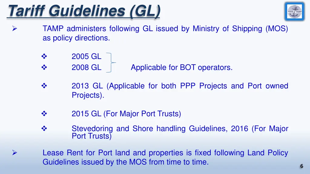 tariff guidelines gl