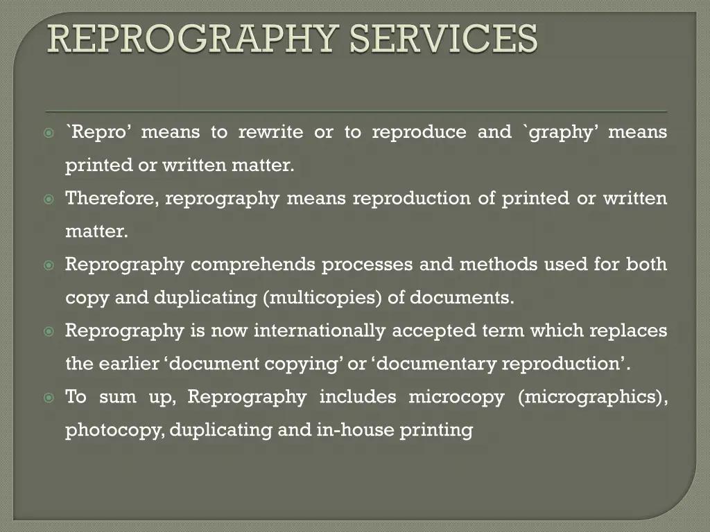 repro means to rewrite or to reproduce and graphy