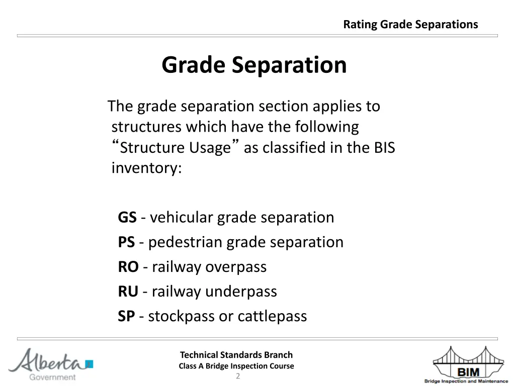 rating grade separations 1