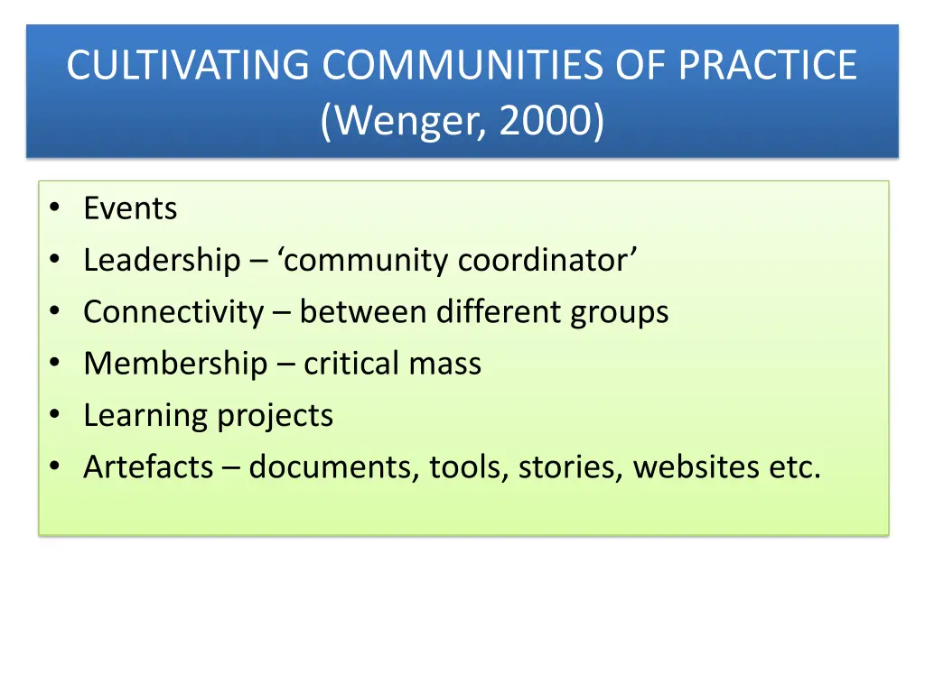 cultivating communities of practice wenger 2000