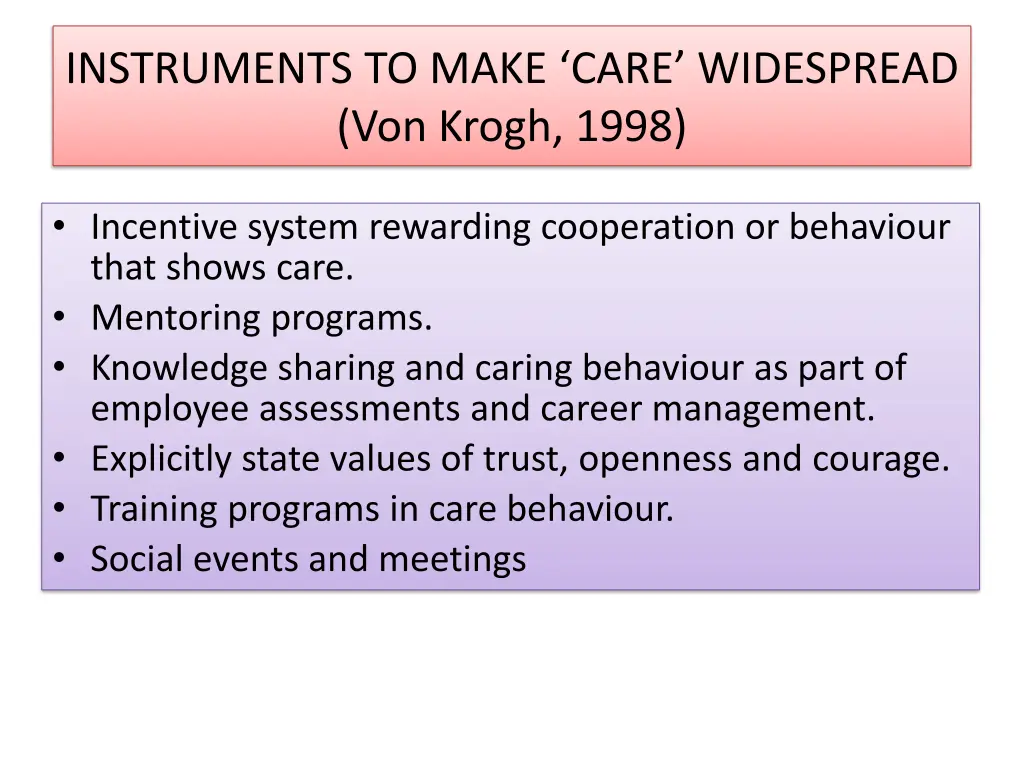 instruments to make care widespread von krogh 1998