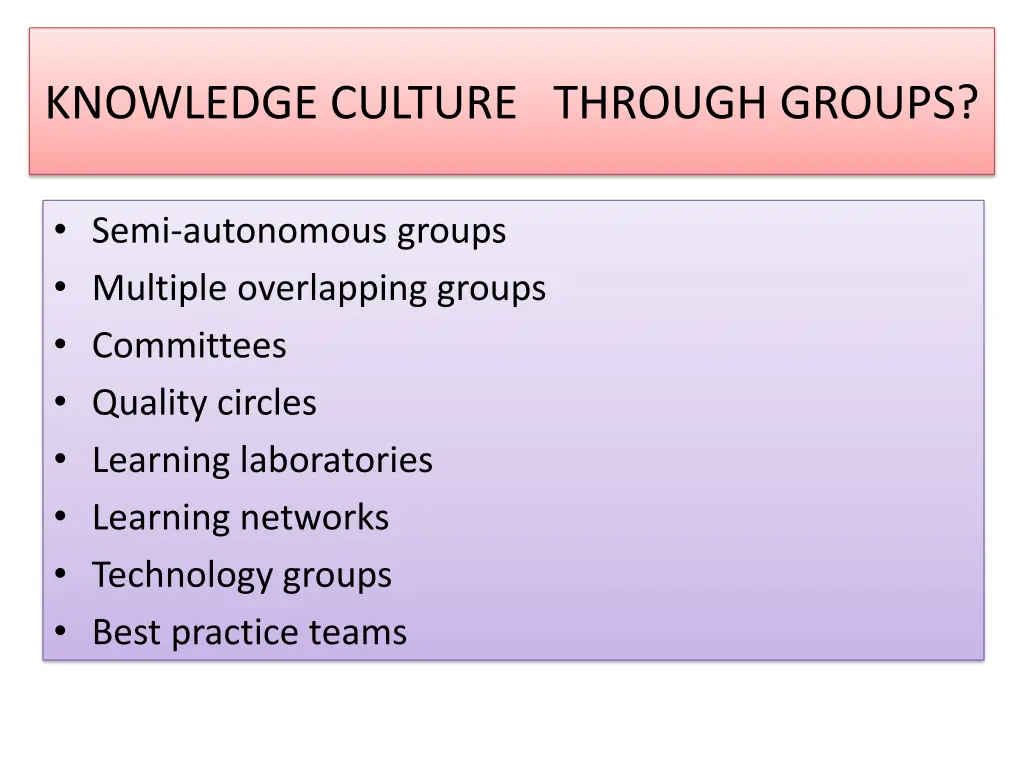 knowledge culture through groups