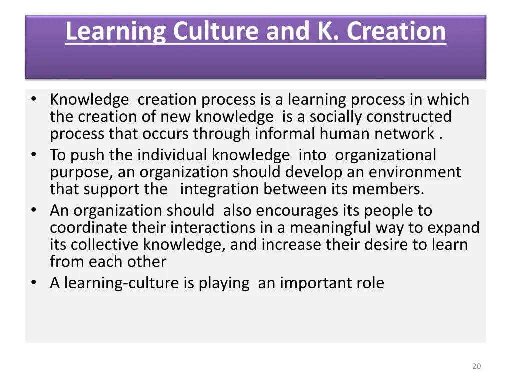 learning culture and k creation