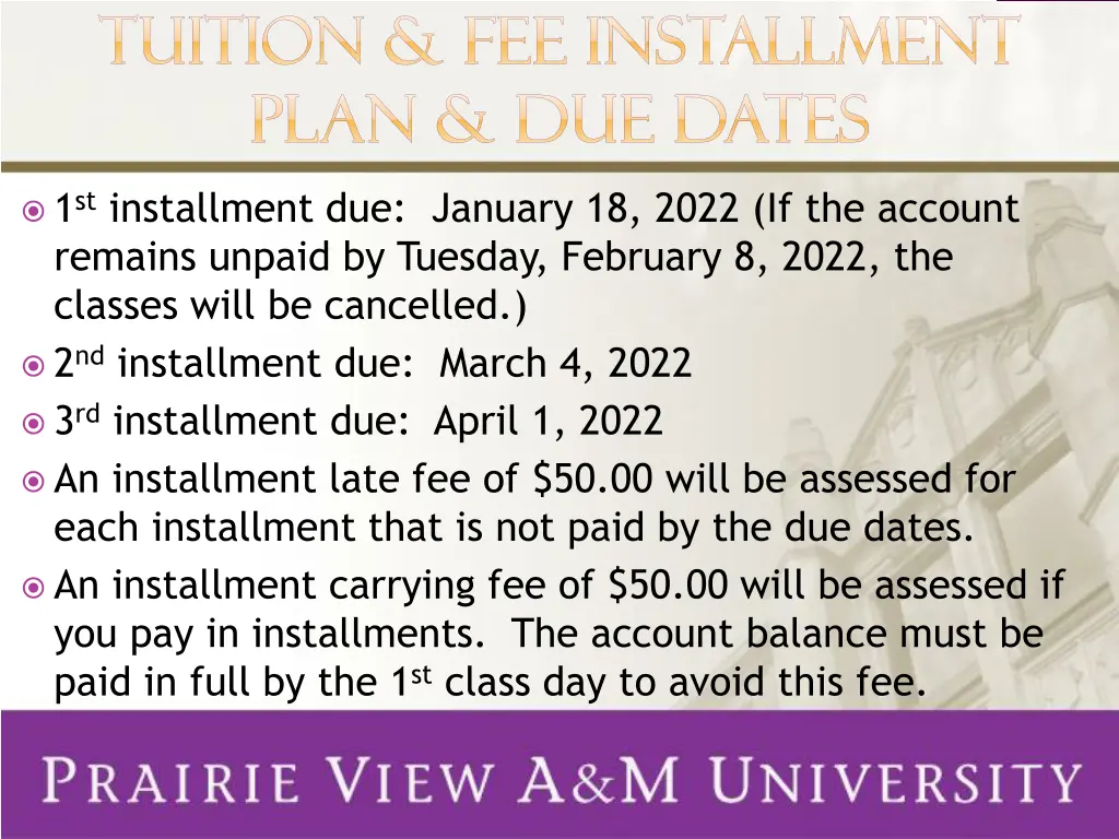tuition fee installment tuition fee installment