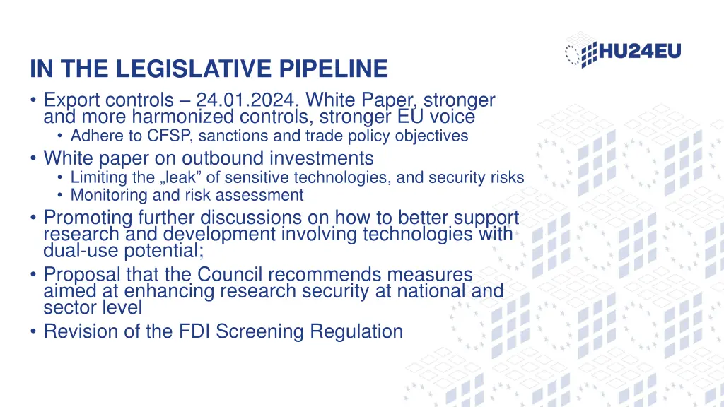 in the legislative pipeline export controls