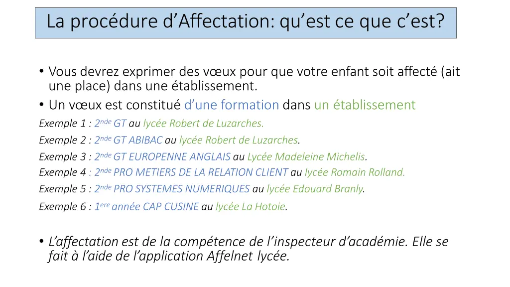 la proc dure d affectation qu est ce que c est