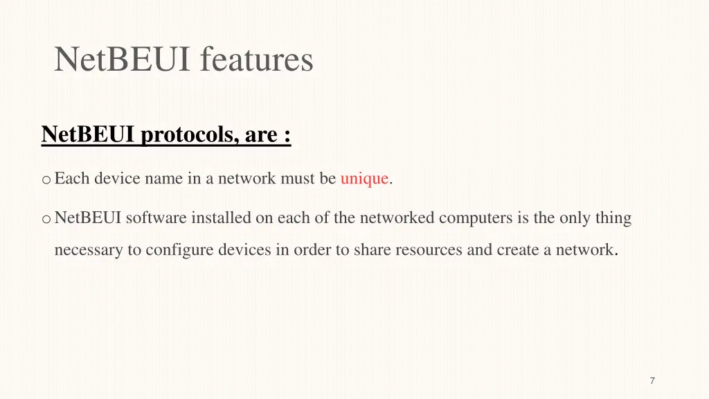 netbeui features 1