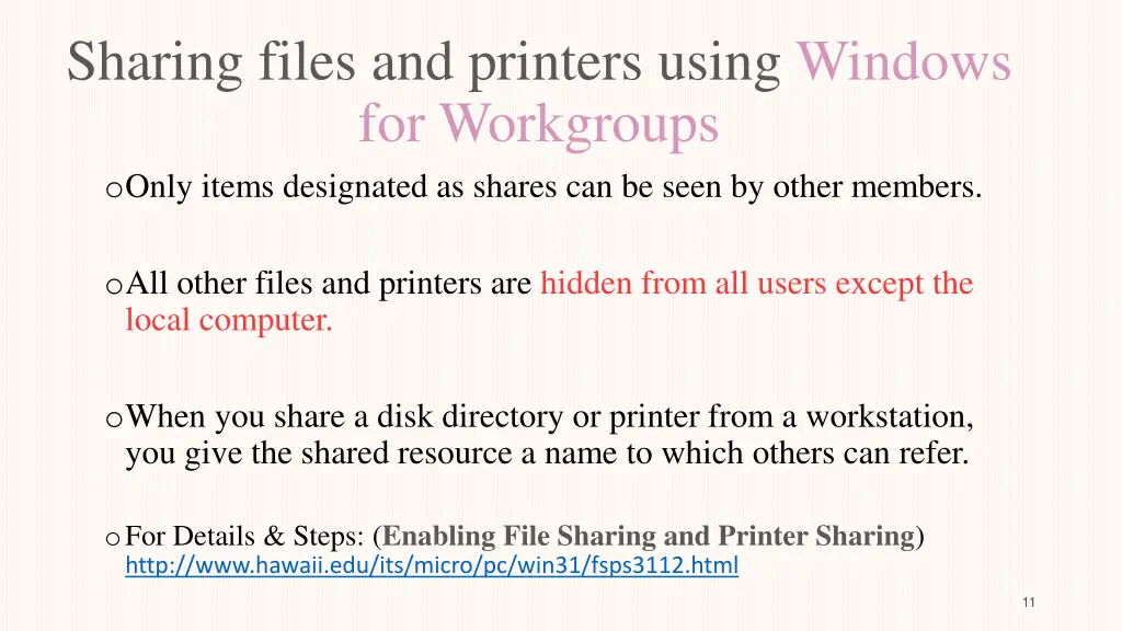 sharing files and printers using windows