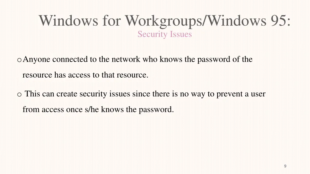 windows for workgroups windows 95 security issues
