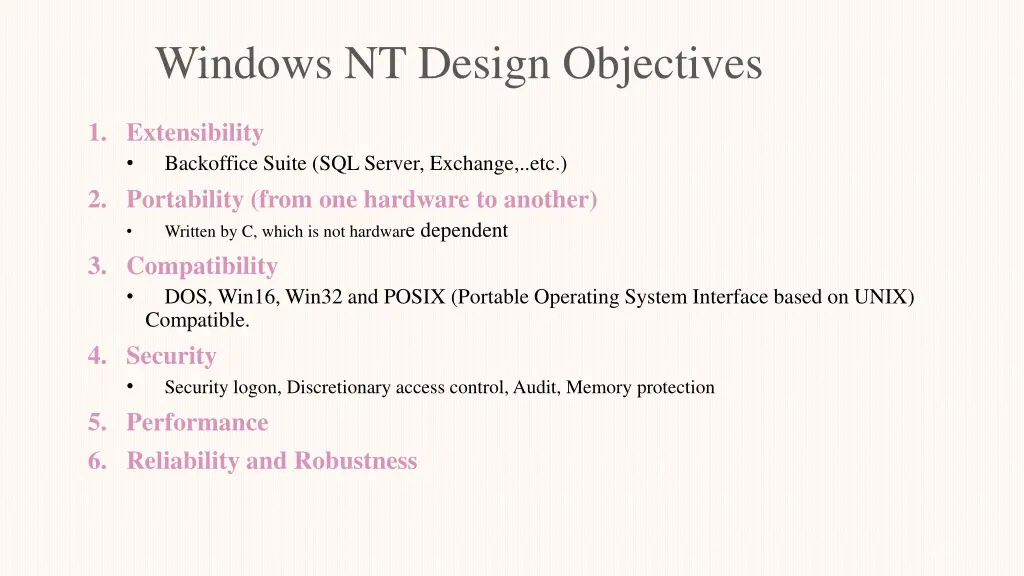 windows nt design objectives