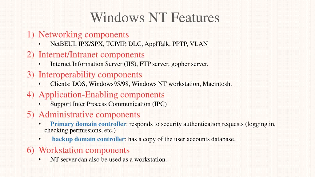 windows nt features 1 networking components