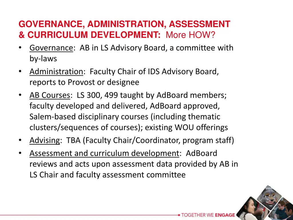 governance administration assessment curriculum