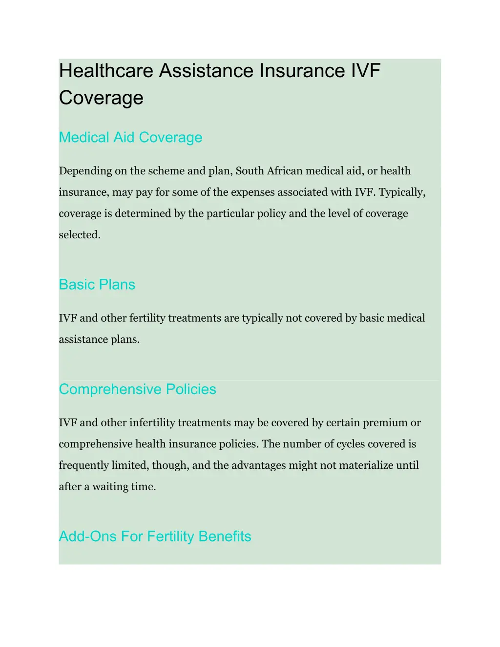 healthcare assistance insurance ivf coverage