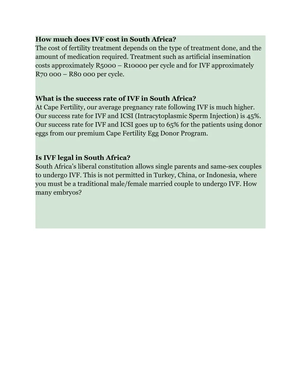 how much does ivf cost in south africa the cost