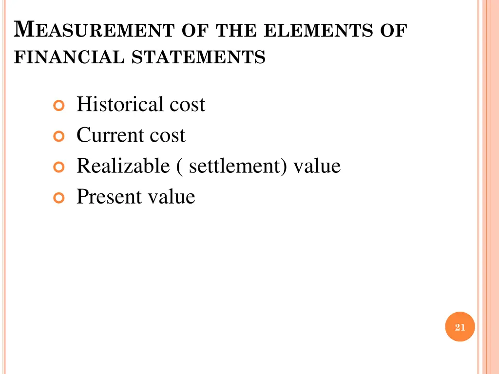 m easurement of the elements of financial