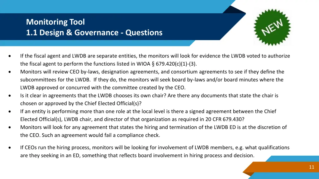 monitoring tool 1 1 design governance questions