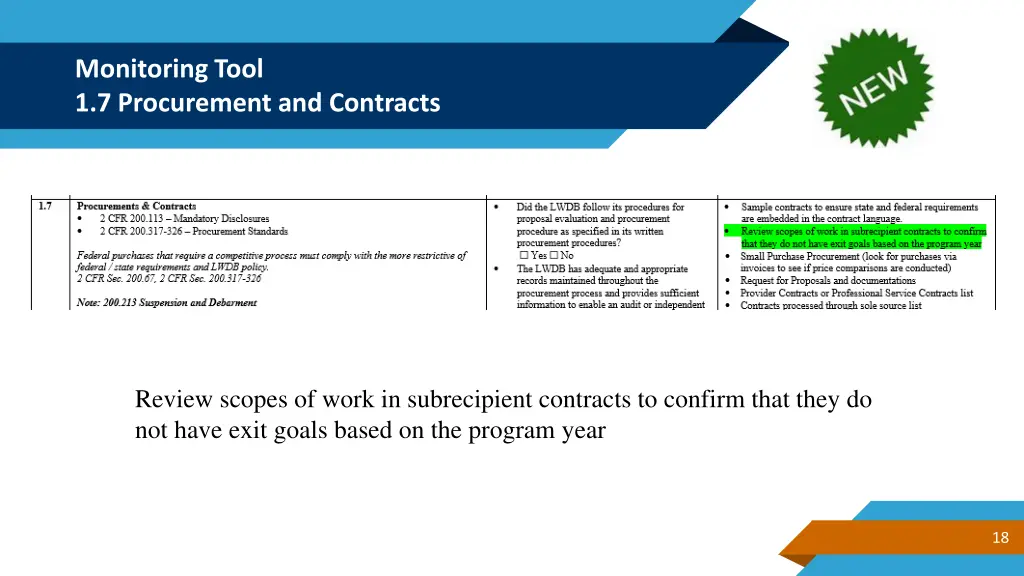 monitoring tool 1 7 procurement and contracts